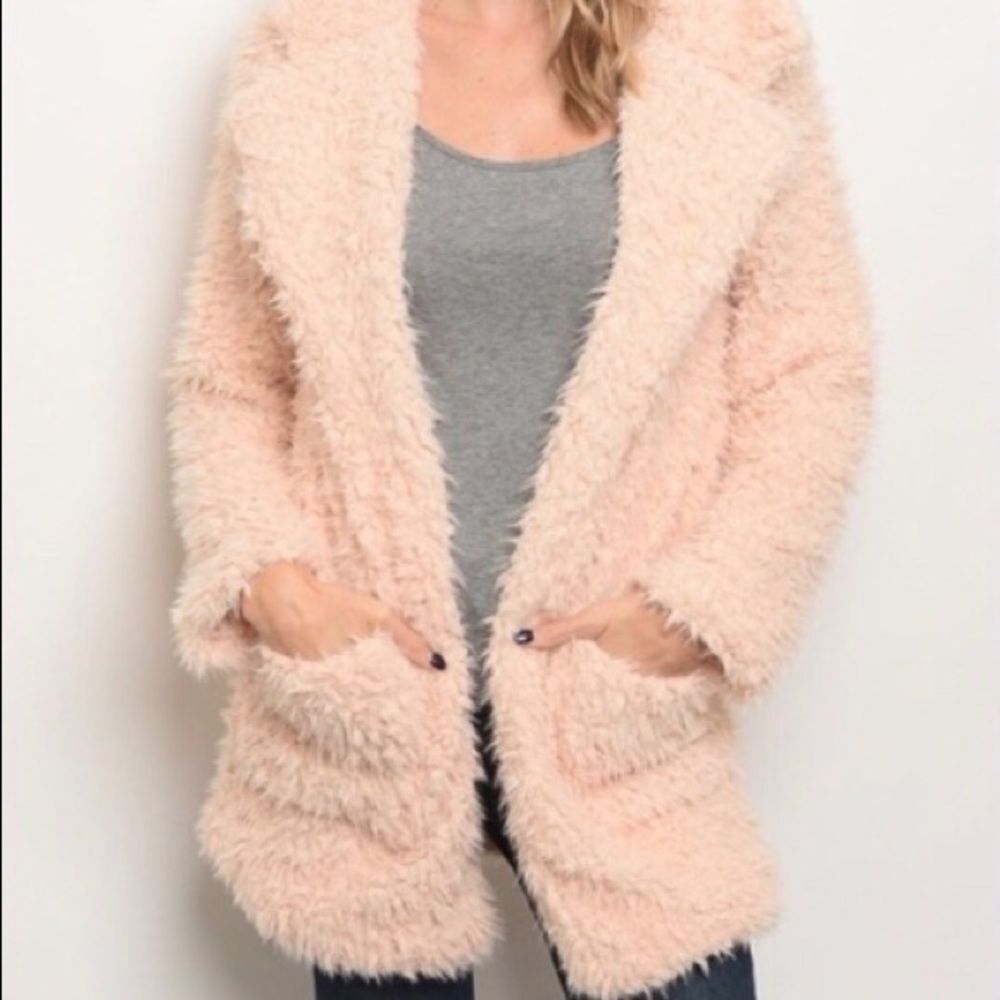 Blush Pink Sherpa Lined Teddy Jacket S M L